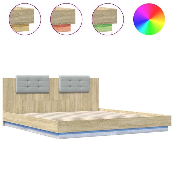 vidaXL voodiraam peatsi ja LED-tuledega, Sonoma tamm, 160 x 200 cm