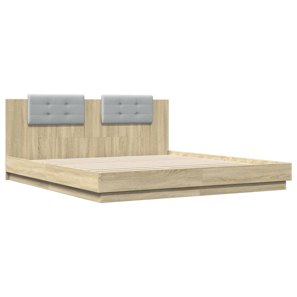 vidaXL Bedframe met hoofdbord en LED sonoma eikenkleurig 160x200 cm afbeelding