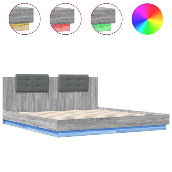 vidaXL voodiraam peatsi ja LED-tuledega, hall Sonoma tamm, 160x200 cm