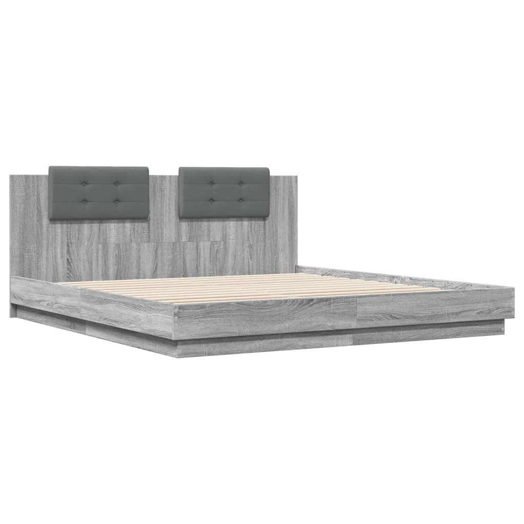 vidaXL Bedframe met hoofdbord en LED grijs sonoma eiken 160x200 cm afbeelding