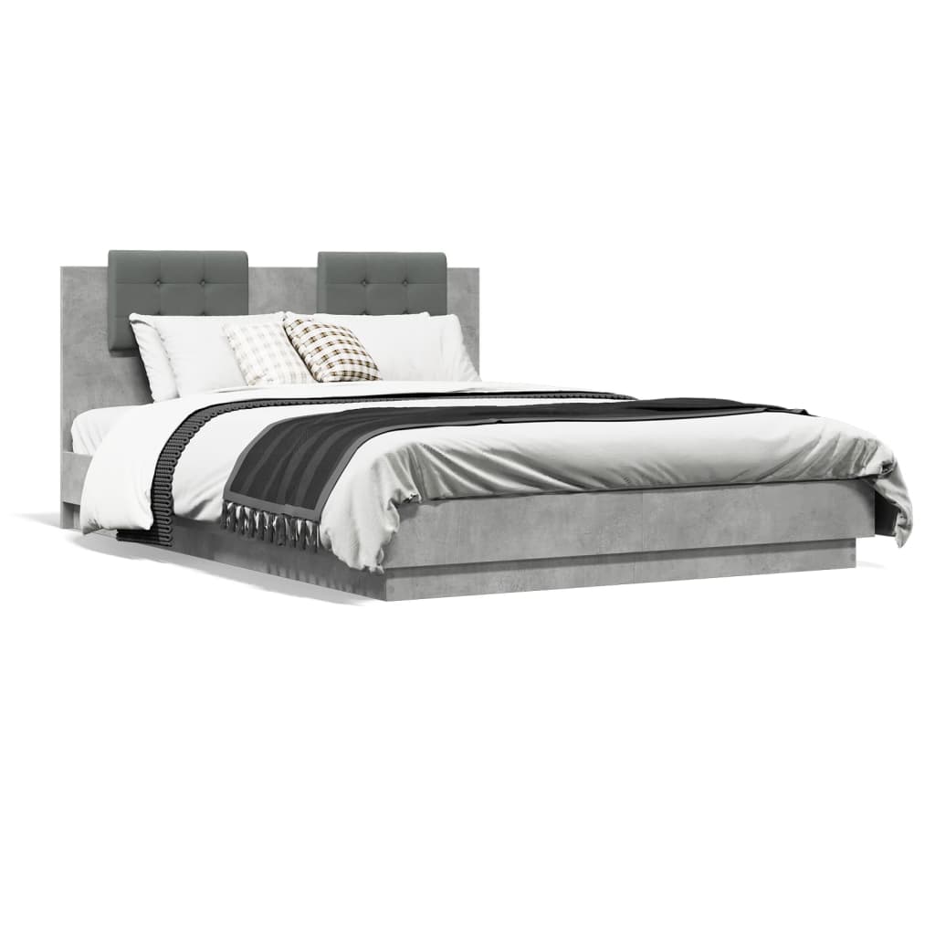 Rám postele s čelem a LED osvětlením betonově šedý 150x200 cm