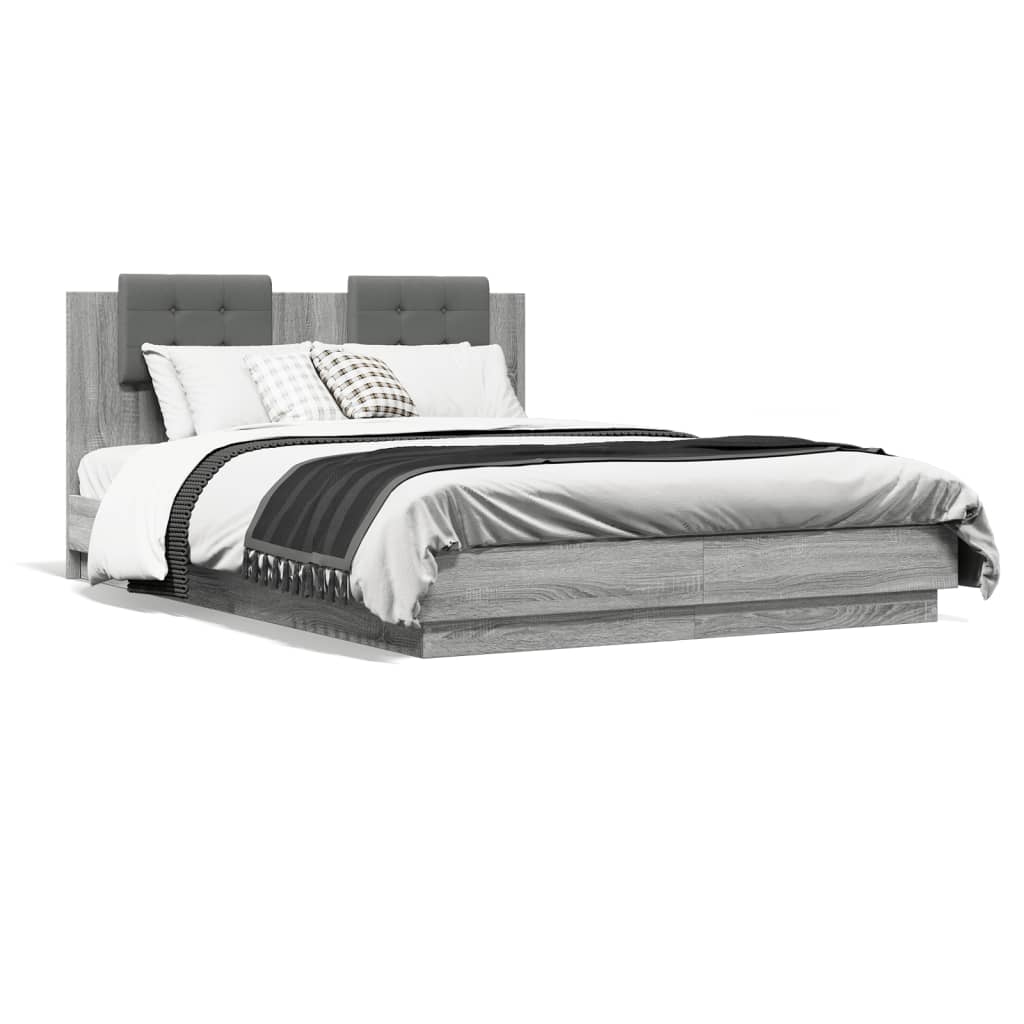 Rám postele s čelem a LED osvětlením šedý sonoma 150x200 cm
