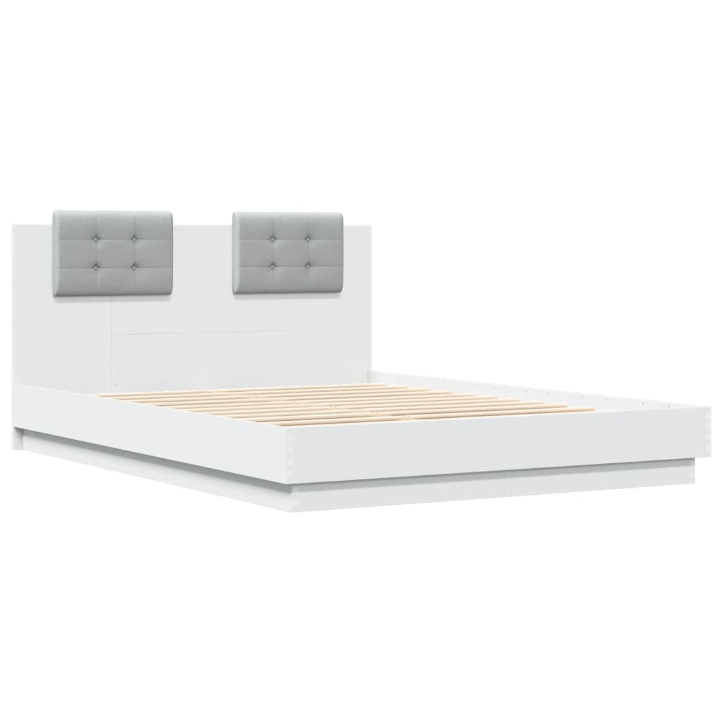 vidaXL Bedframe met hoofdbord en LED-verlichting wit 140x200 cm afbeelding
