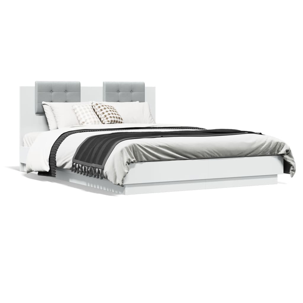 vidaXL Cadre de lit avec tête de lit et lumières LED blanc 140x200 cm