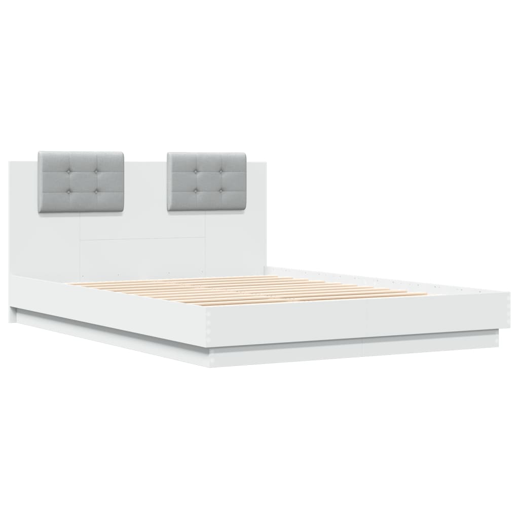 vidaXL Bedframe met hoofdeinde en LED-verlichting wit 120x200 cm afbeelding