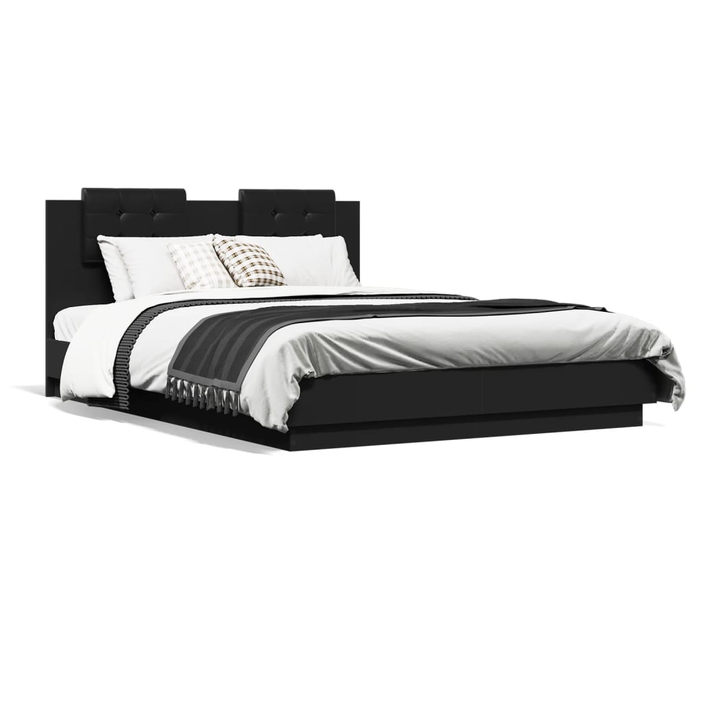 vidaXL Cadru de pat cu tăblie și lumini LED, negru, 120x200 cm