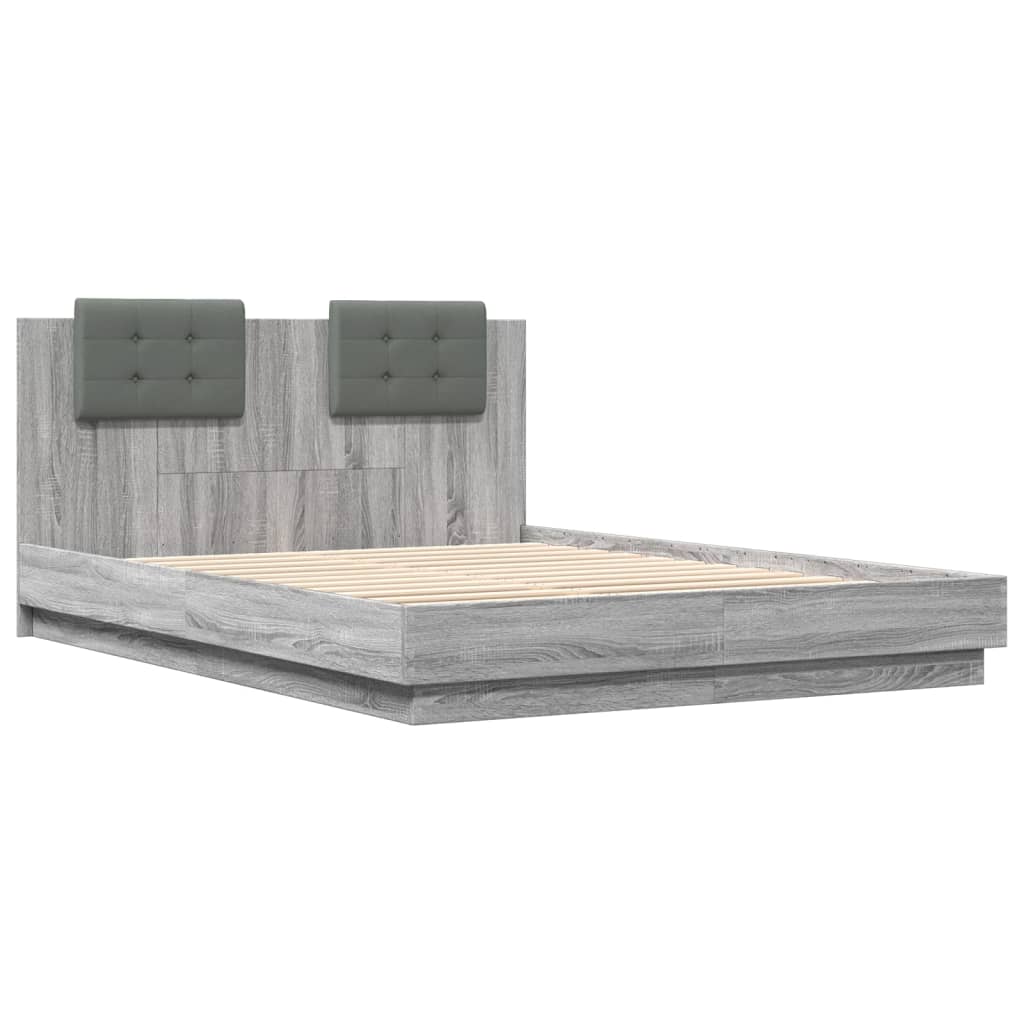 vidaXL Bedframe met hoofdbord en LED grijs sonoma eiken 120x200 cm afbeelding