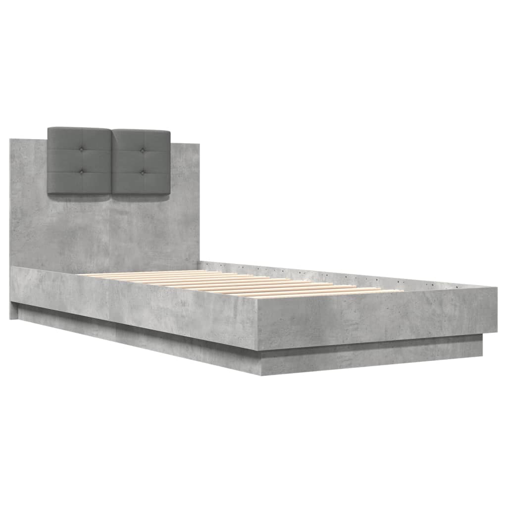 vidaXL Bedframe met hoofdbord en LED-verlichting betongrijs 100x200 cm afbeelding