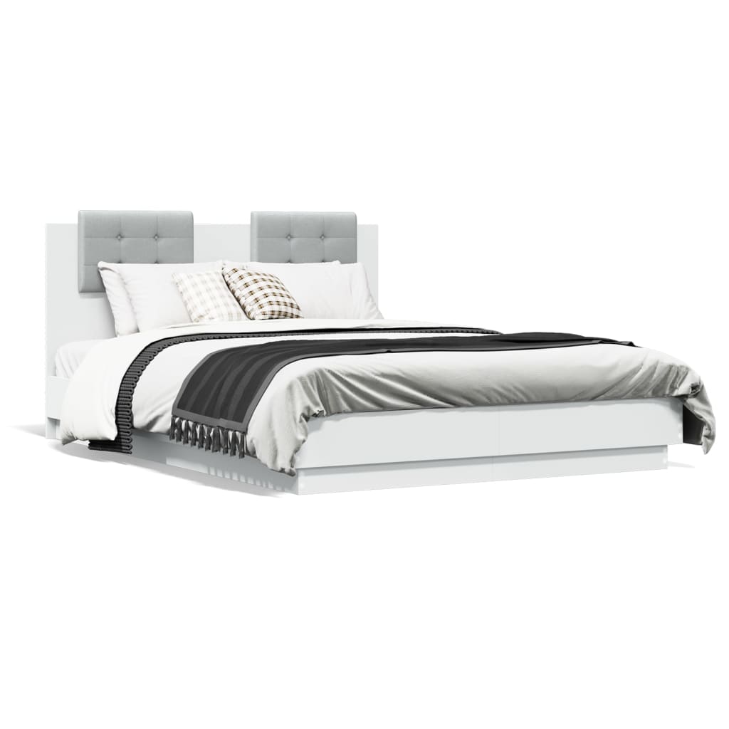 Rám postele s čelem a LED osvětlením bílý 140 x 190 cm
