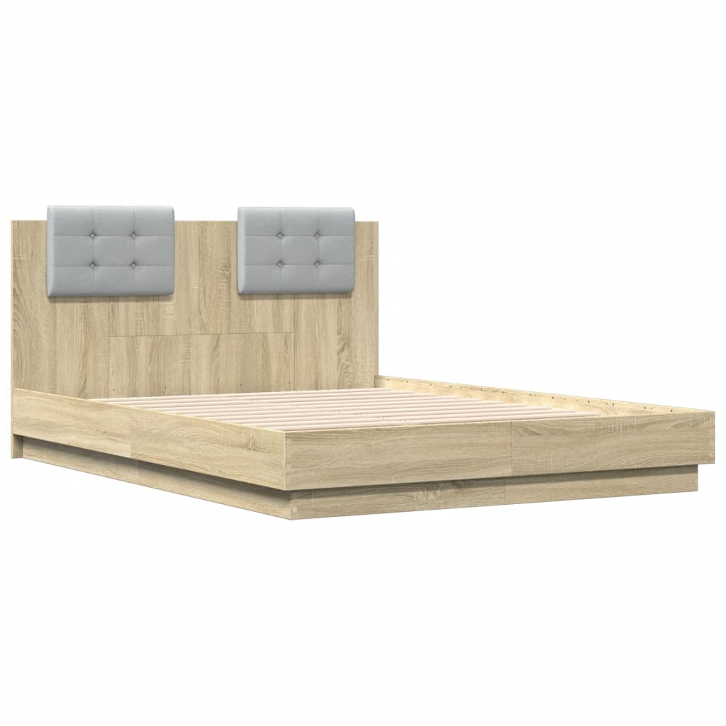vidaXL Bedframe met hoofdbord en LED sonoma eikenkleurig 140x190 cm afbeelding