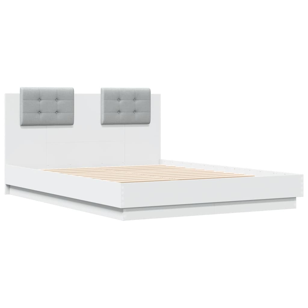 vidaXL Bedframe met hoofdeinde en LED-verlichting wit 135x190 cm afbeelding