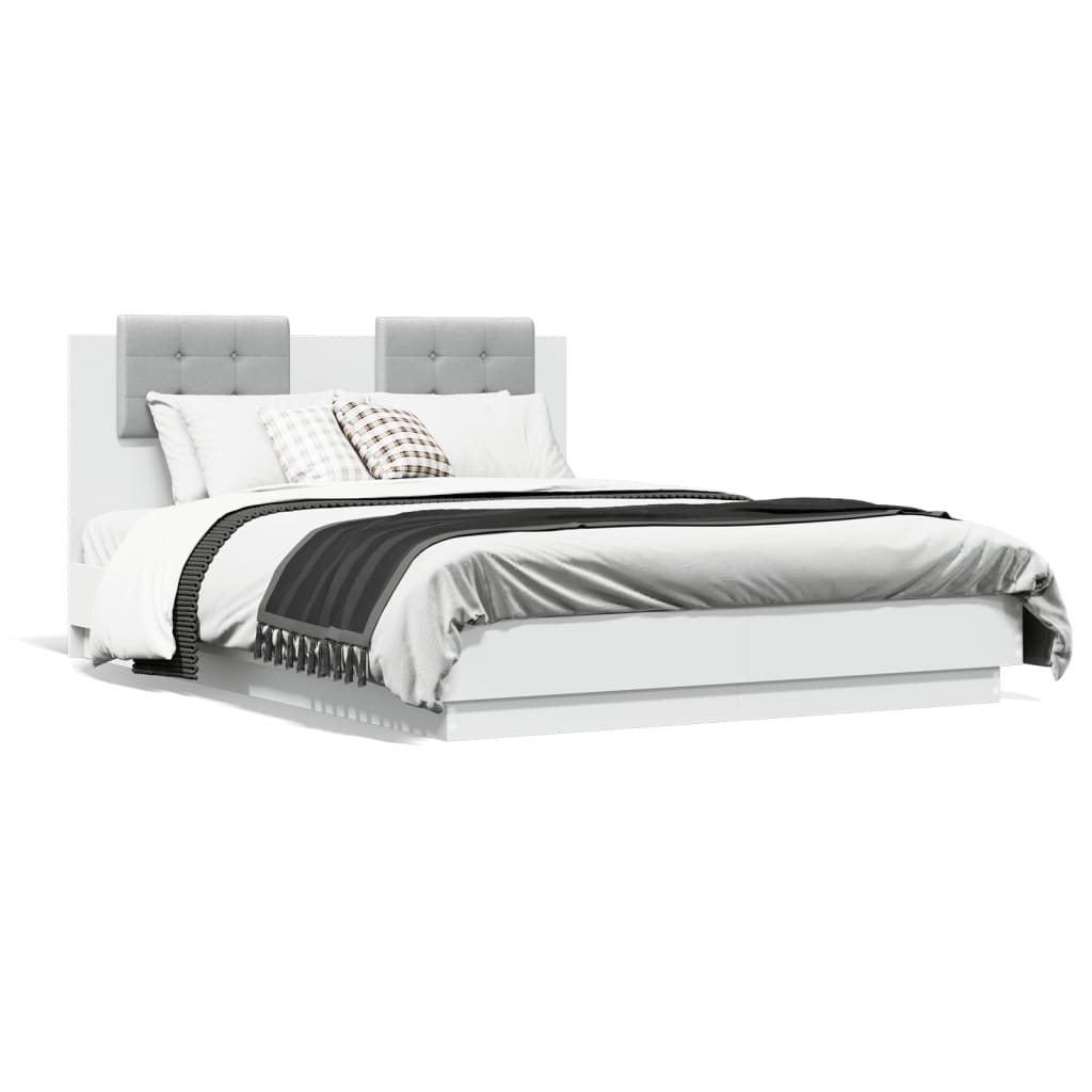 vidaXL Cadre de lit avec tête de lit et lumières LED blanc 135x190 cm