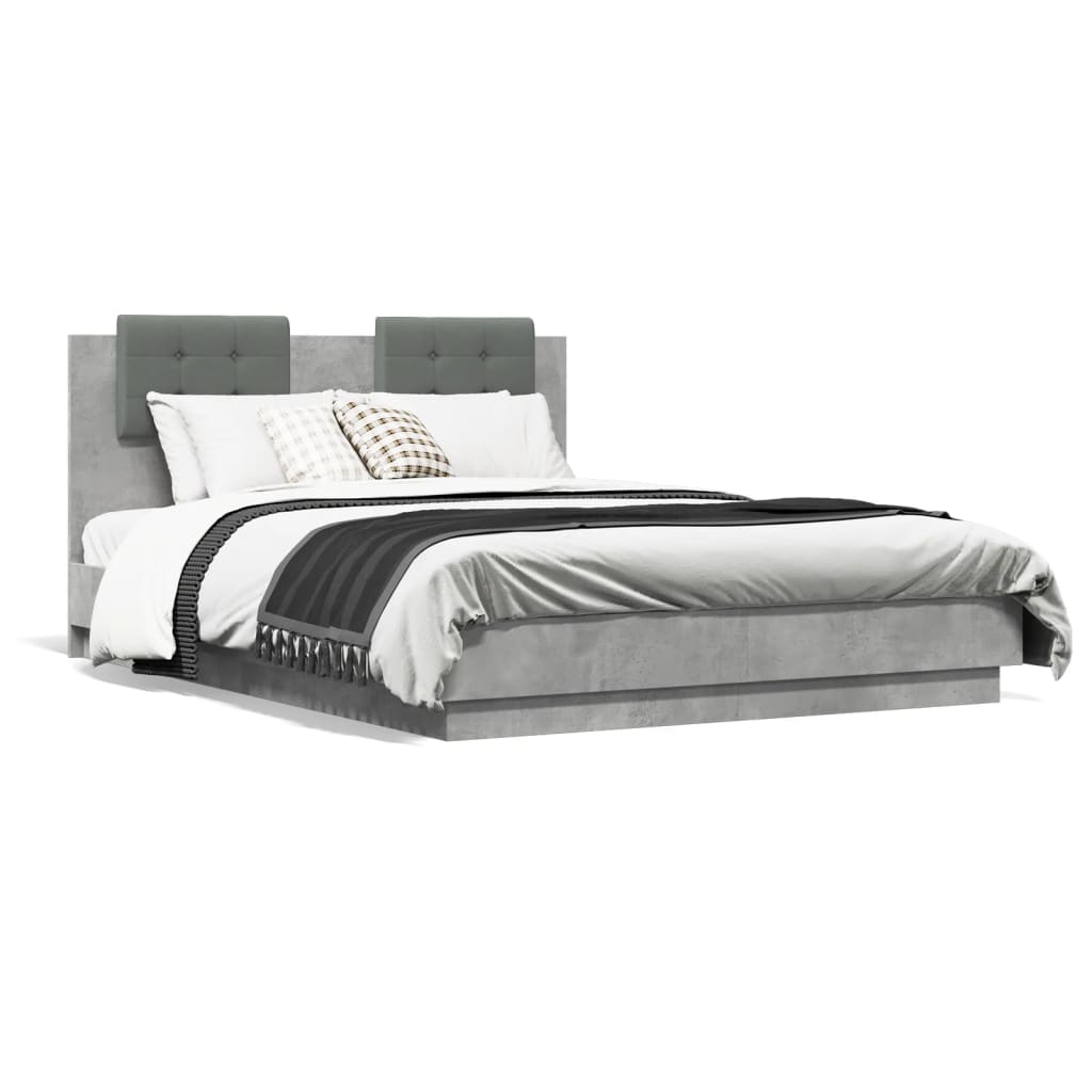 Rám postele s čelem a LED osvětlením betonově šedý 120 x 190 cm