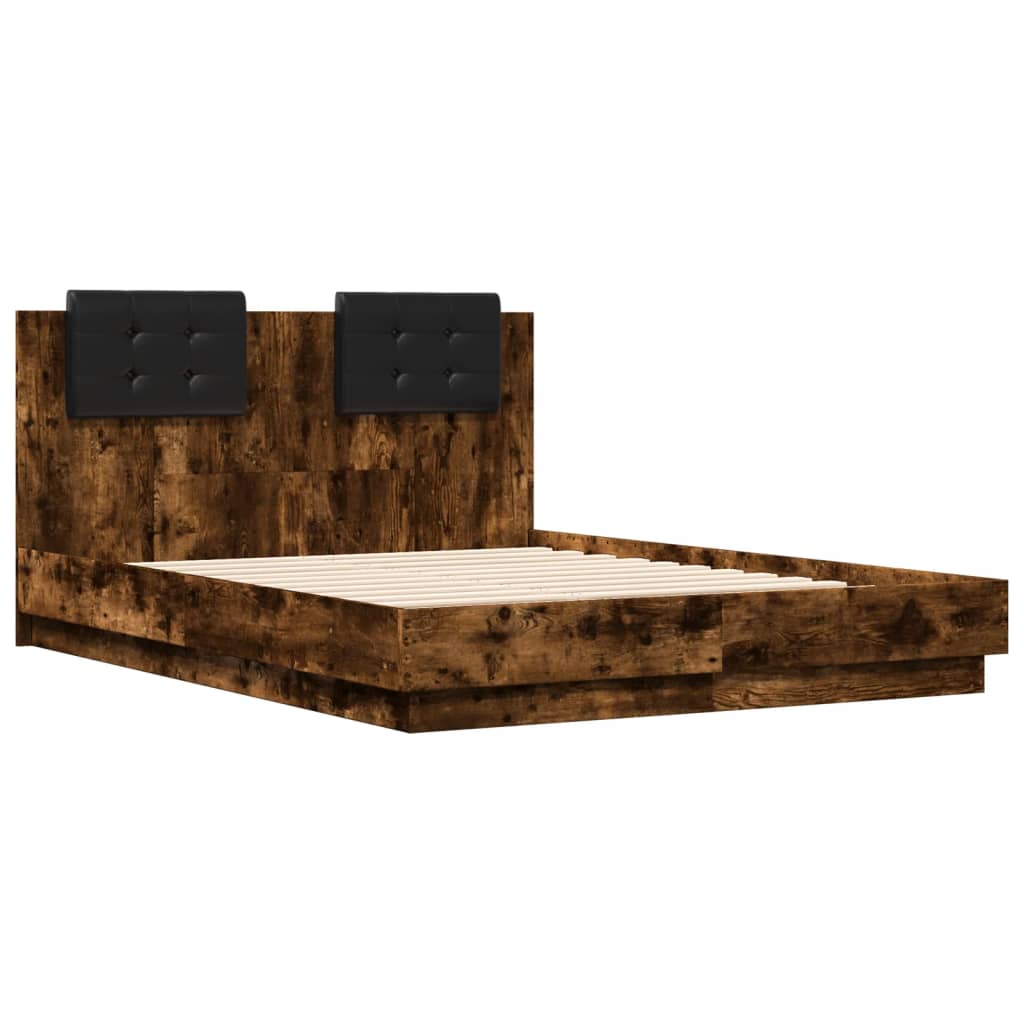 vidaXL Bedframe met hoofdbord en LED gerookt eikenkleur 120x190 cm afbeelding