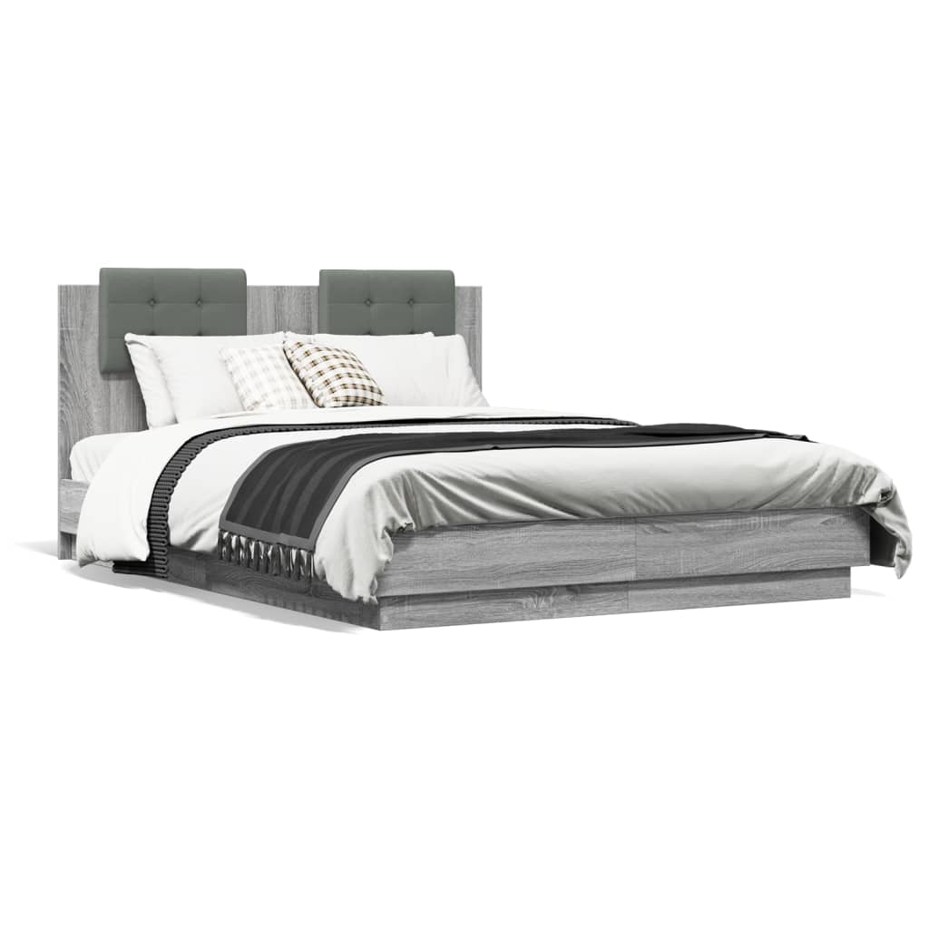 Rám postele s čelem a LED osvětlením šedý sonoma 120 x 190 cm