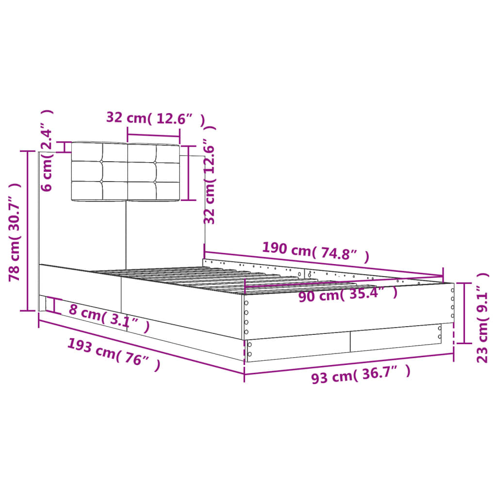 Rám postele s čelem a LED osvětlením bílý 90 x 190 cm - obrázek 14