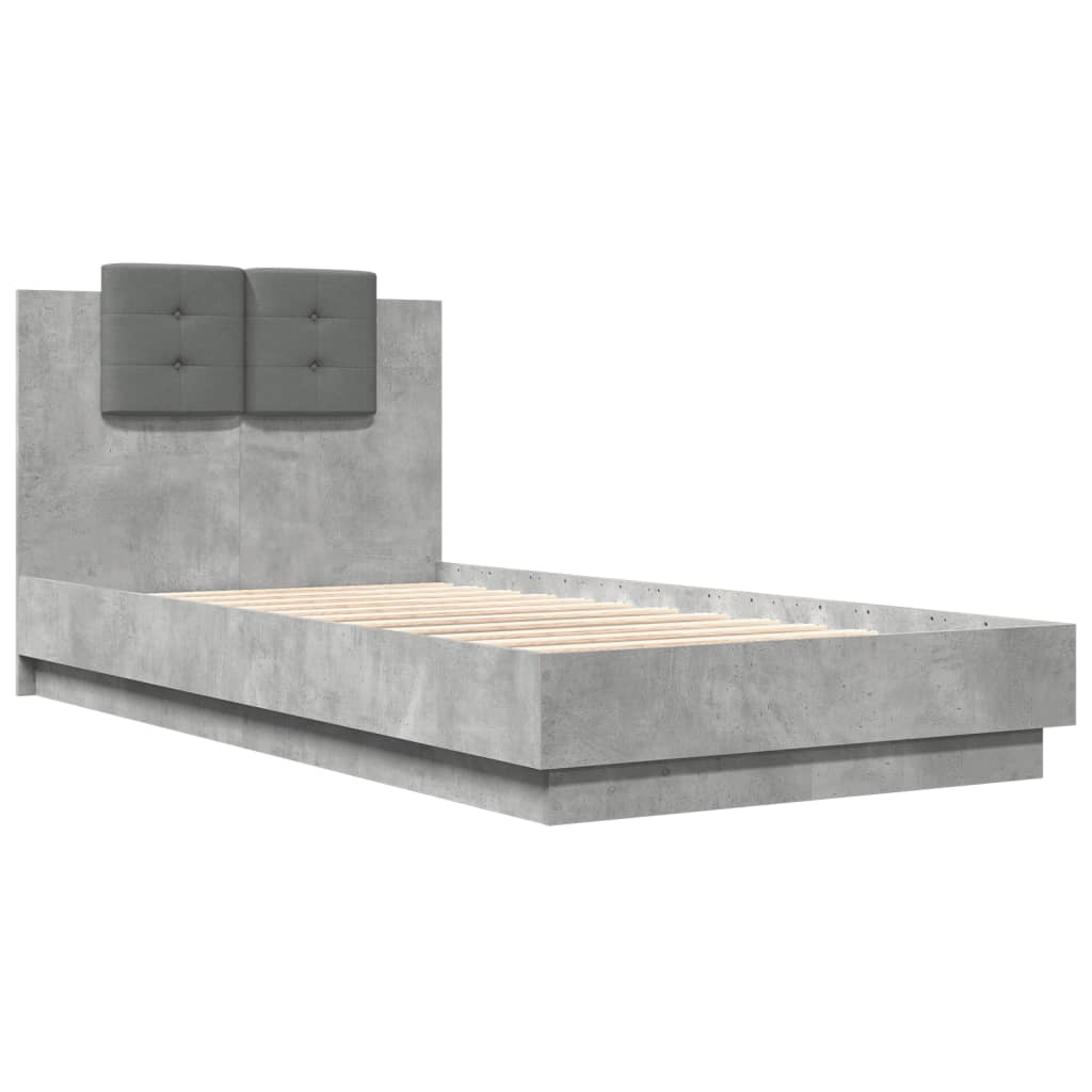vidaXL Bedframe met hoofdbord en LED-verlichting betongrijs 90x190 cm afbeelding