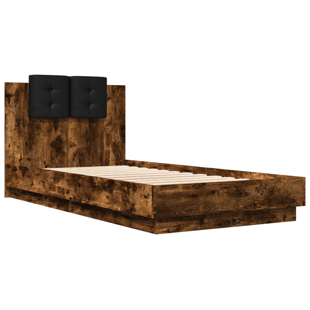 vidaXL Bedframe met hoofdbord en LED gerookt eikenkleurig 90x190 cm afbeelding