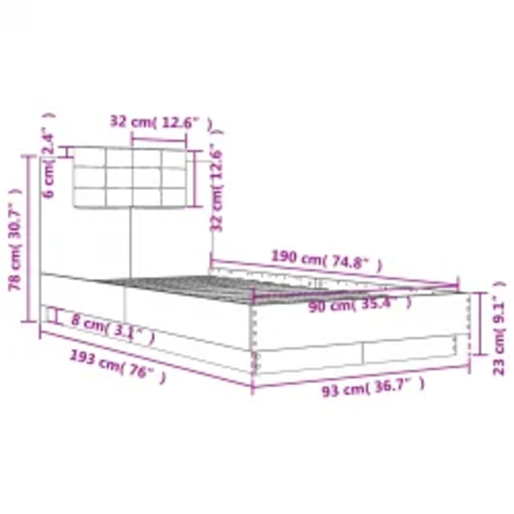 Rám postele s čelem a LED osvětlením hnědý dub 90 x 190 cm - obrázek 14