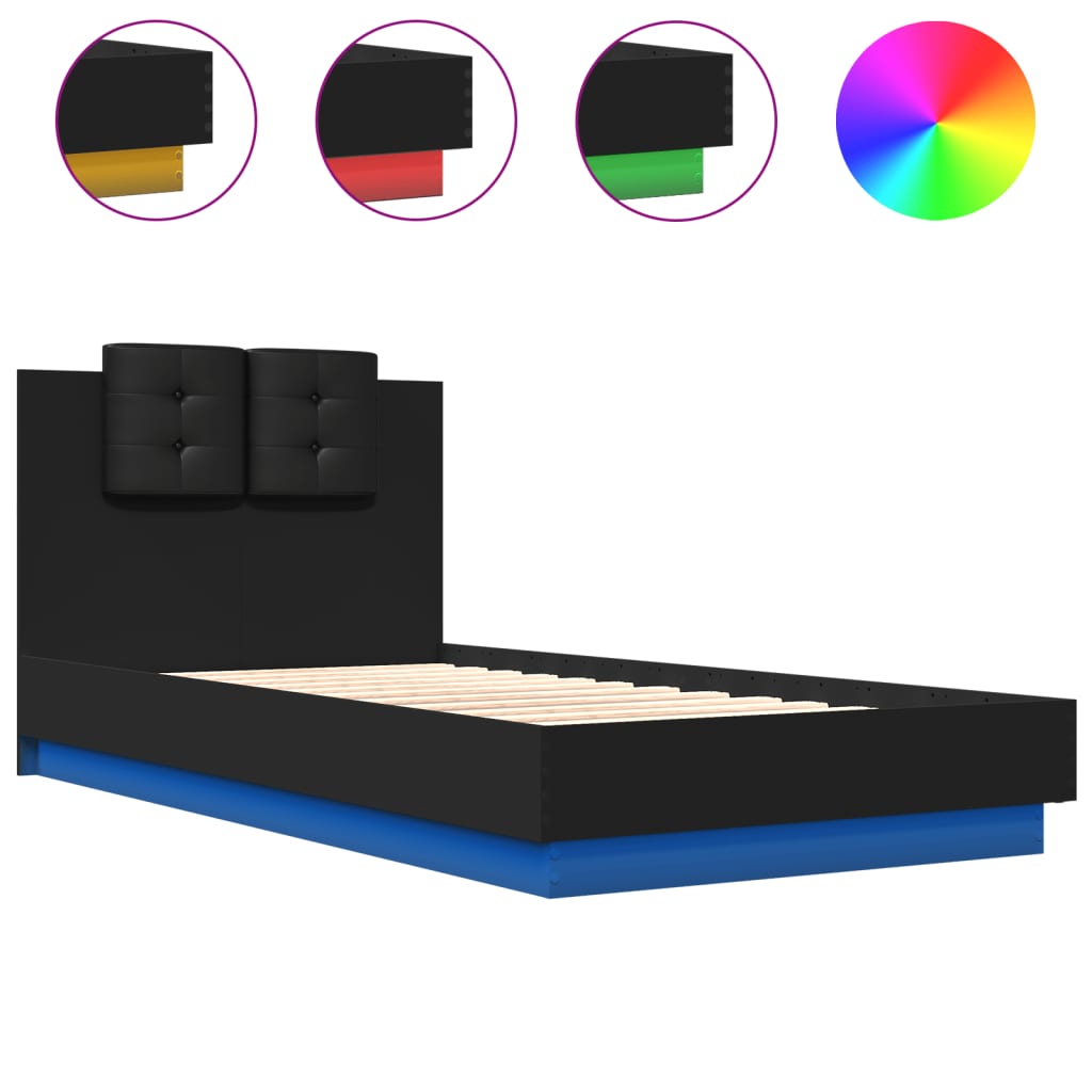 Thumbnail - vidaXL Bettgestell mit Kopfteil und LED-Leuchten Schwarz 75x190 cm