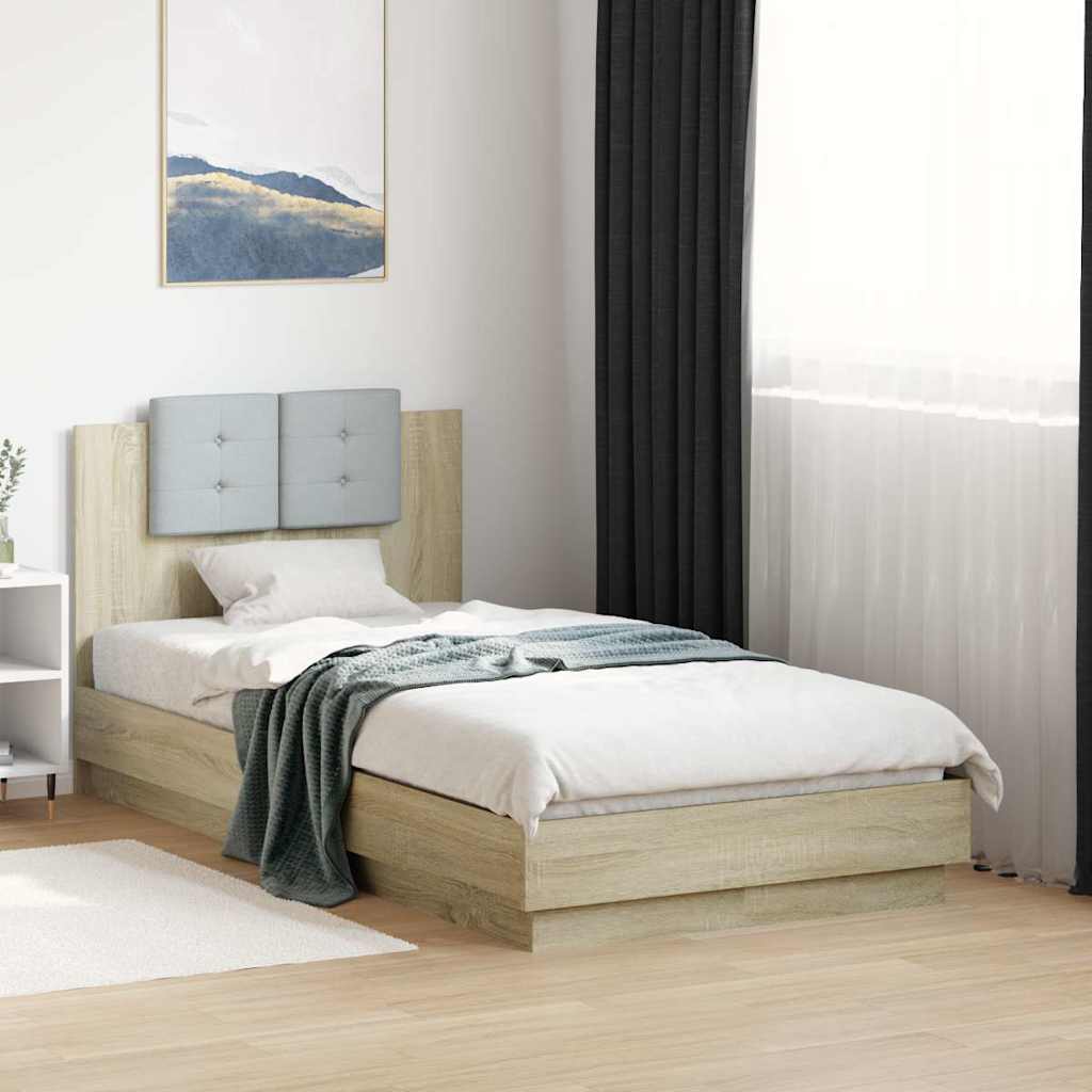 vidaXL Sängynrunko päädyllä ja LED-valoilla Sonoma-tammi 75x190 cm