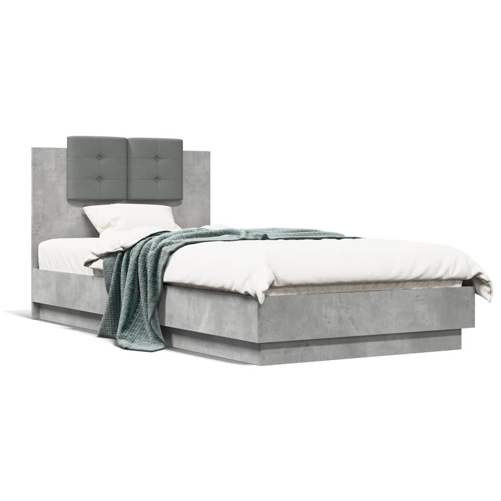 Rám postele s čelem a LED osvětlením betonově šedý 75 x 190 cm