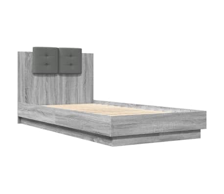 vidaXL Bettgestell mit Kopfteil und LED-Leuchten Grau Sonoma 75x190 cm