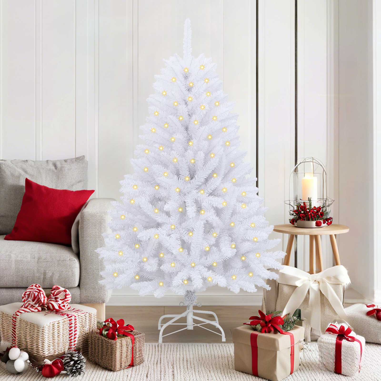 Sapin de Noël artificiel avec 150 LED Blanc 150 cm PVC et métal