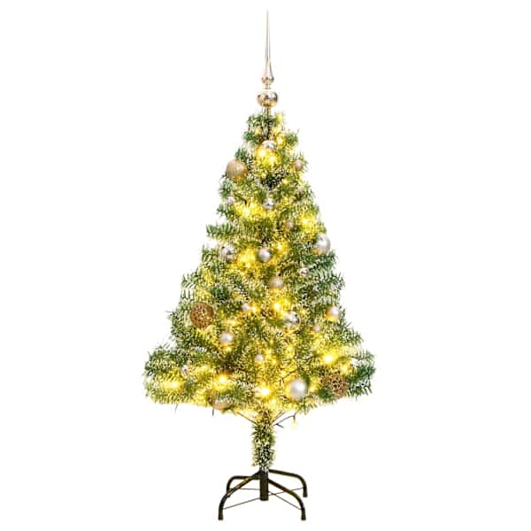 vidaXL kunstkuusk, 150 LEDi, kuulide ja lumiste okstega, 150 cm