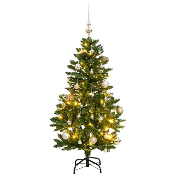 vidaXL hingedega kunstkuusk 150 LEDi ja j&otilde;ulukuulidega, 120 cm