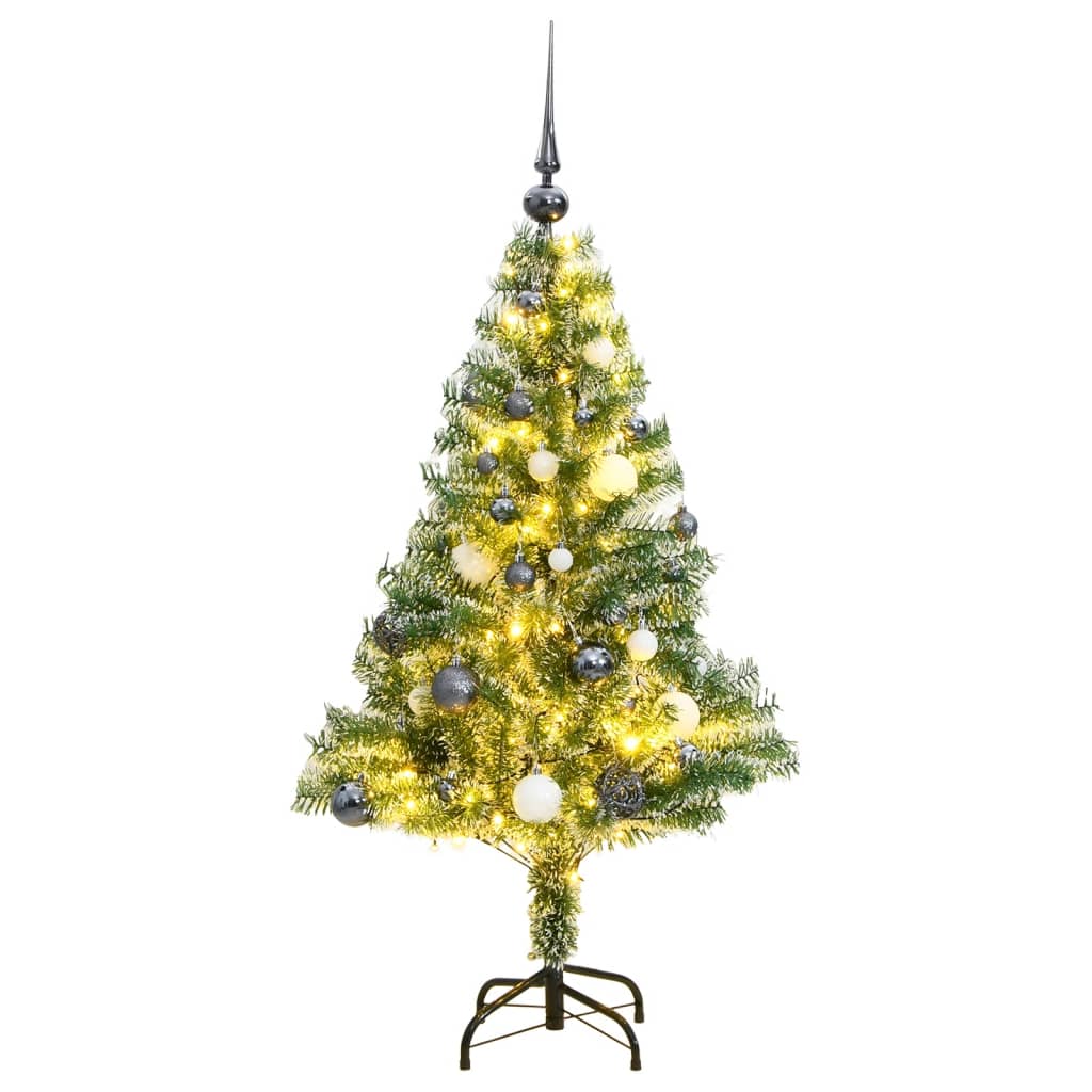 vidaXL kunstigt juletræ med 150 LED'er + sne og kuglesæt 120 cm