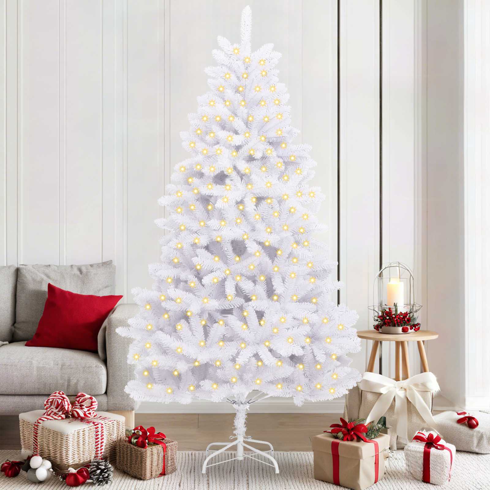 Sapin de Noël artificiel avec 300 LED Blanc 210 cm PVC et métal