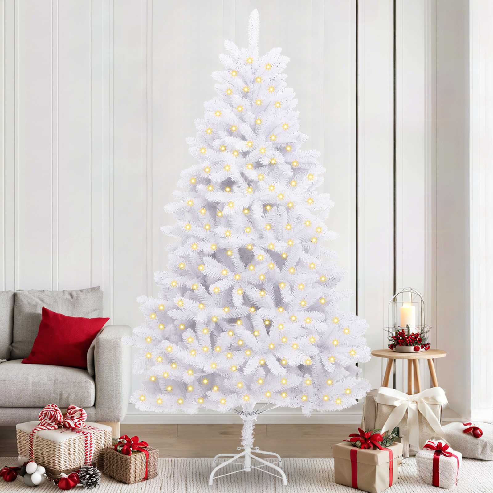 Kunstkerstboom met 300 LED Wit 240 cm PVC en Metaal image 1