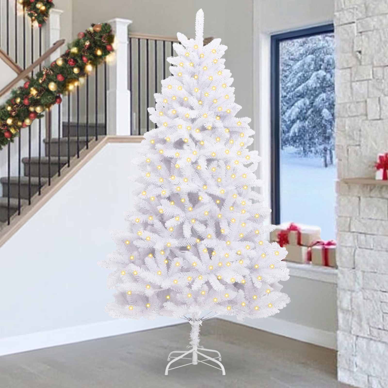 Sapin de Noël artificiel avec 300 LED Blanc 270 cm PVC et métal