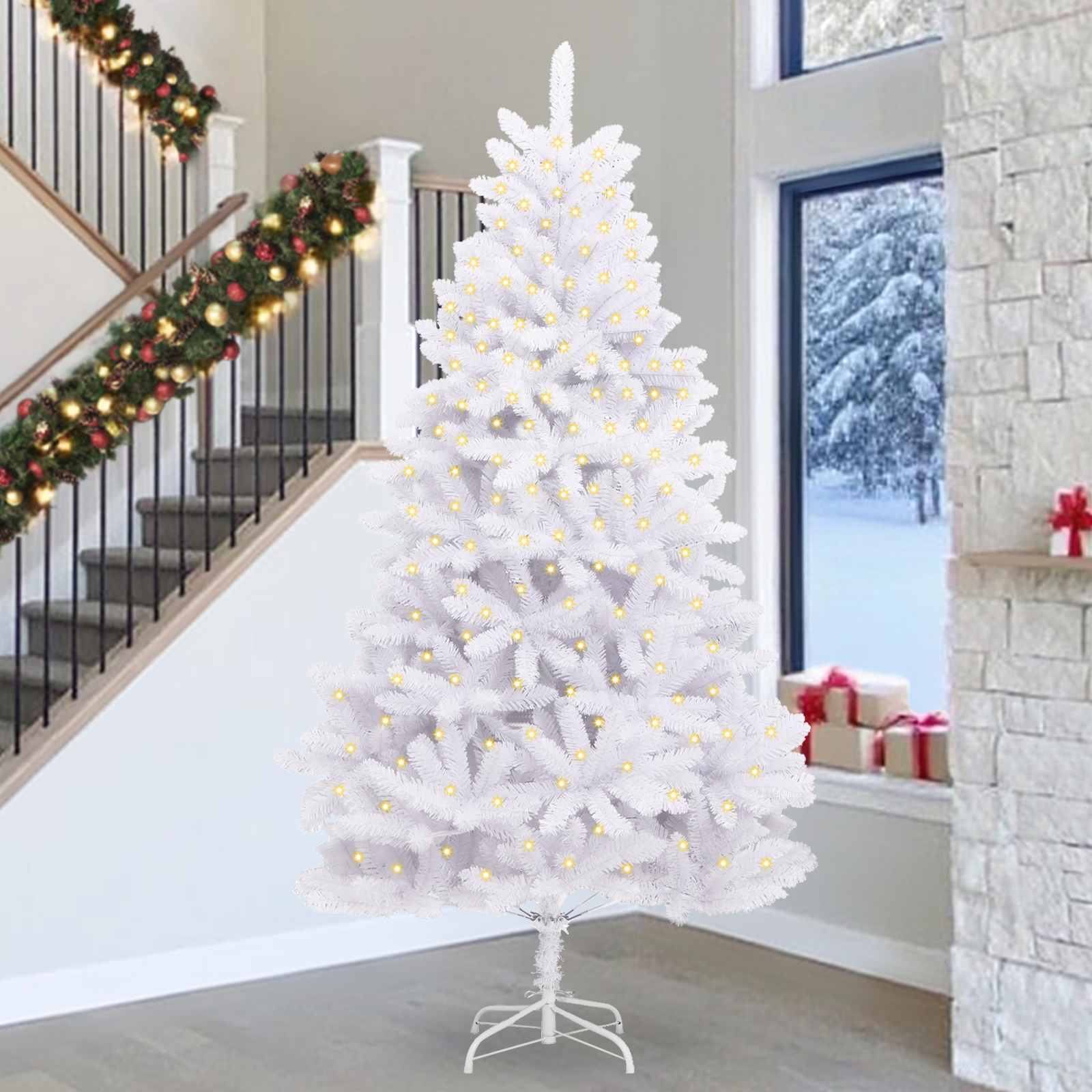 vidaXL Künstlicher Weihnachtsbaum Weiß 300 cm PVC und Metall