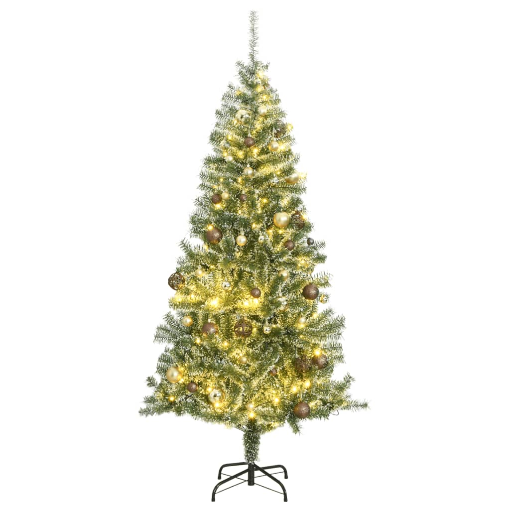 Image of vidaXL Artificial Christmas Tree 300 LEDs&Ball Set&Flocked Snow 180 cm