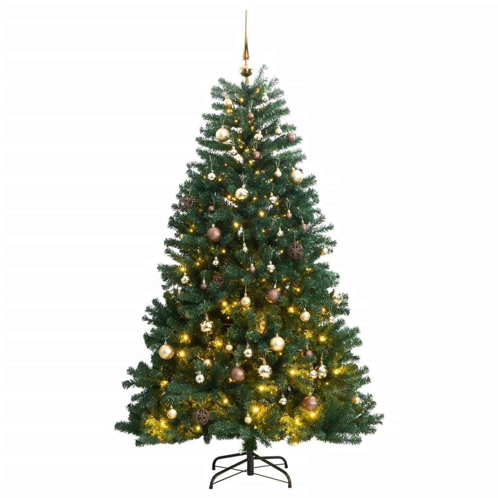 Image of vidaXL Artificial Hinged Christmas Tree 300 LEDs & Ball Set 210 cm