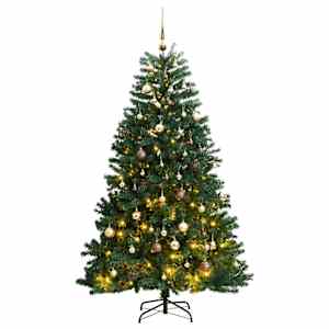 Umělý sklápěcí vánoční stromek s 300 LED a koulemi 210 cm - obrázek 1