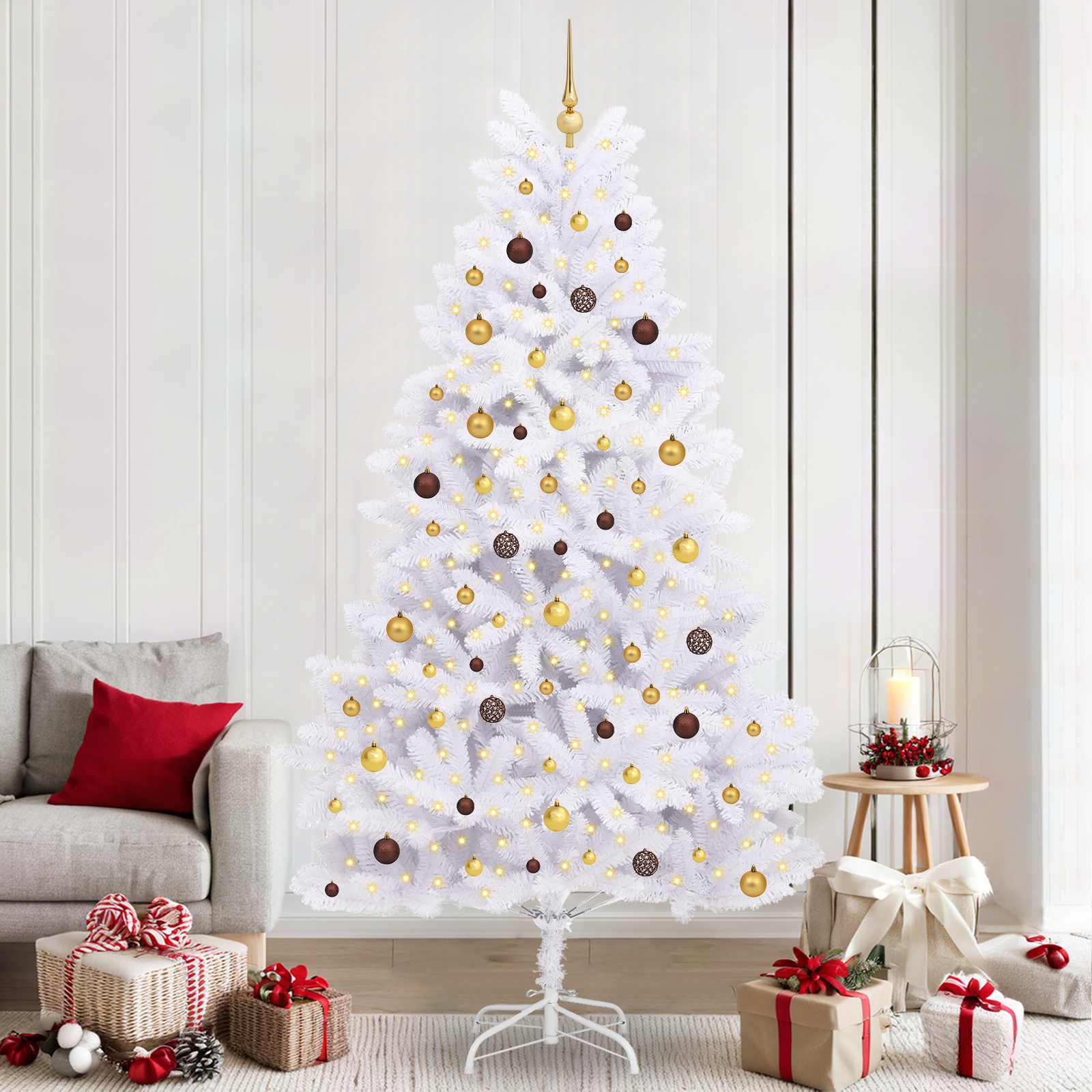 vidaXL Tekojoulukuusi Valkoinen 120 x 120 x 240 cm PVC ja metalli