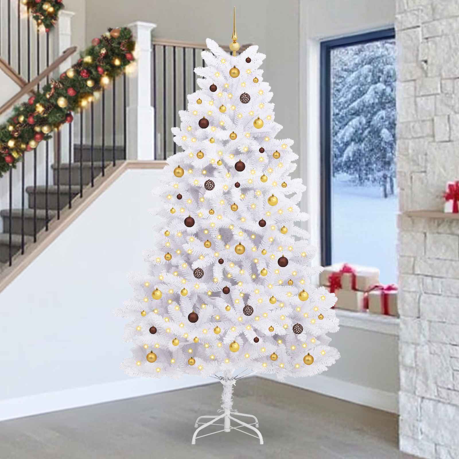 vidaXL Tekojoulukuusi Valkoinen 128 x 128 x 270 cm PVC ja metalli