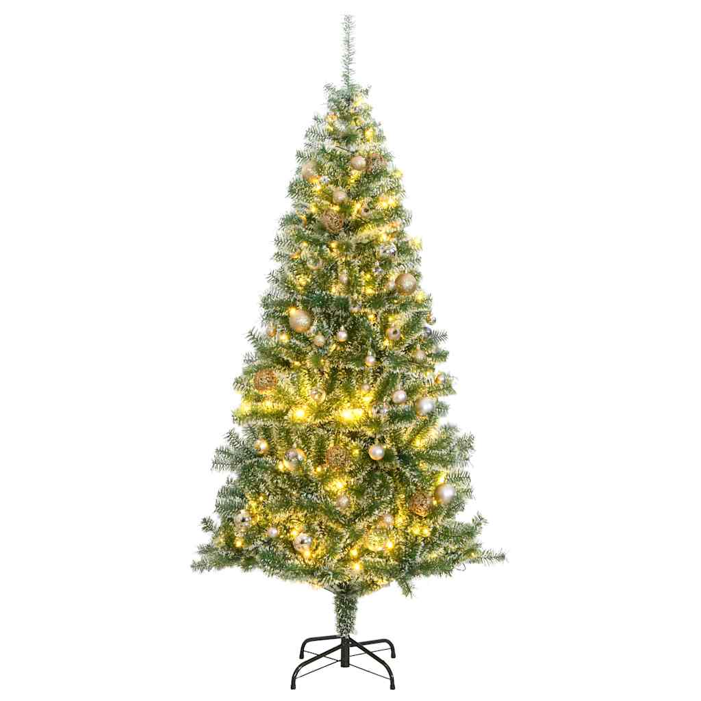 vidaXL kunstigt juletræ med 300 LED'er + sne og kuglesæt 210 cm