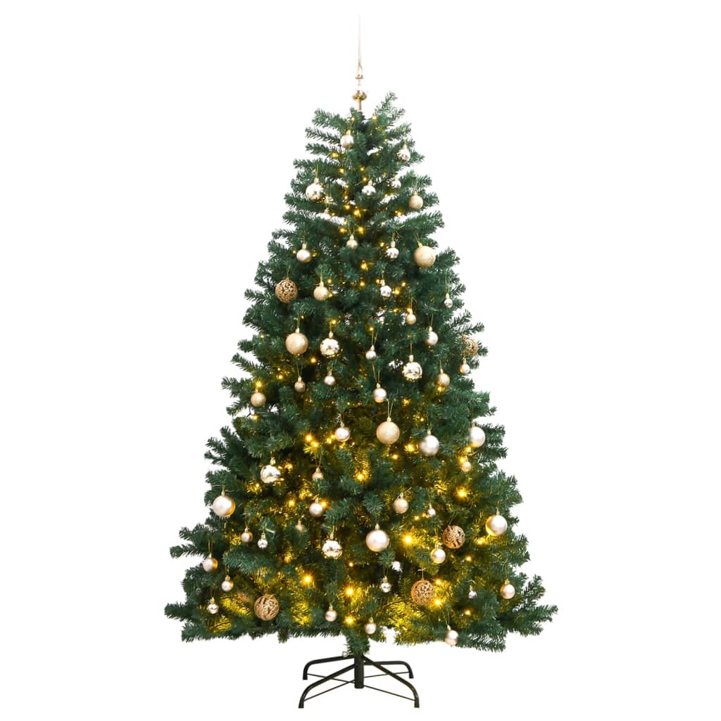 Image of vidaXL Artificial Hinged Christmas Tree 300 LEDs & Ball Set 180 cm