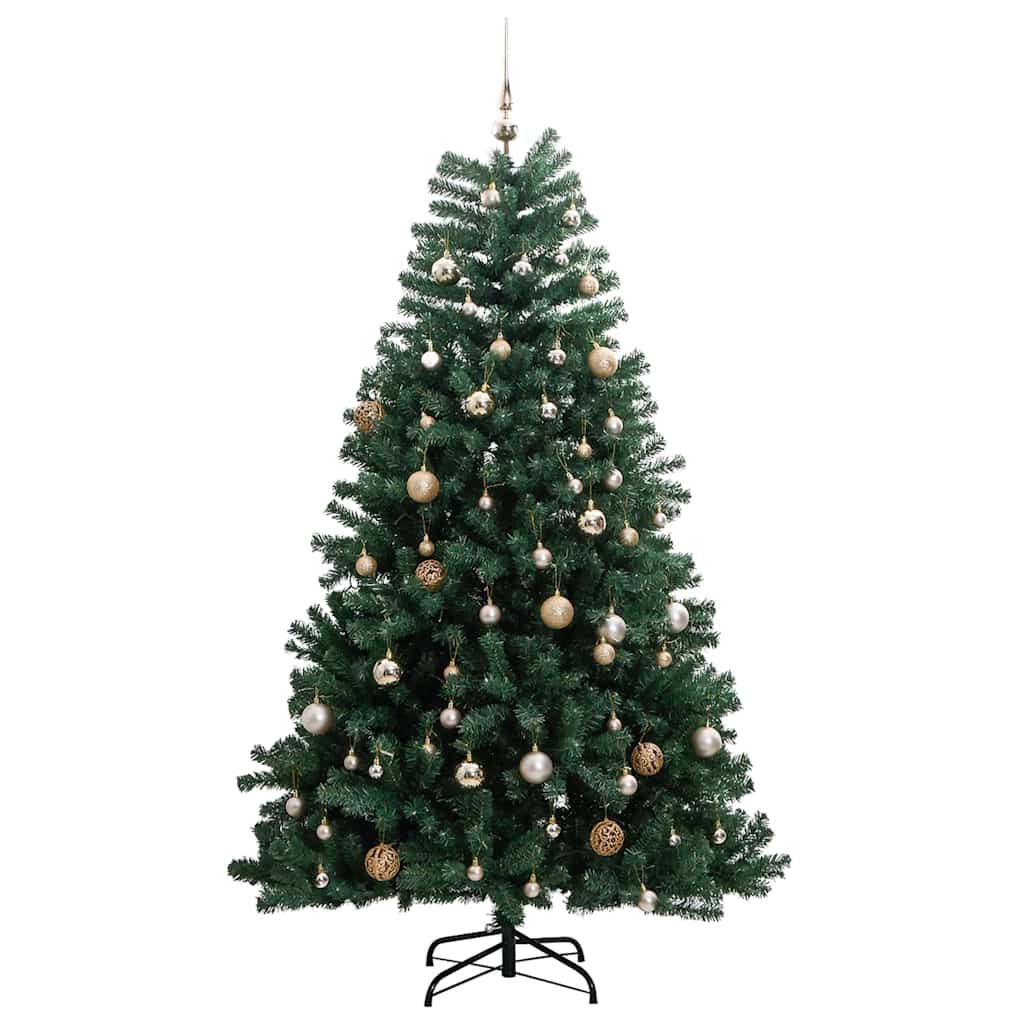 vidaXL - Kunstkerstboom - met - scharnieren - 300 - LED's - en - kerstballen - 180 - cm