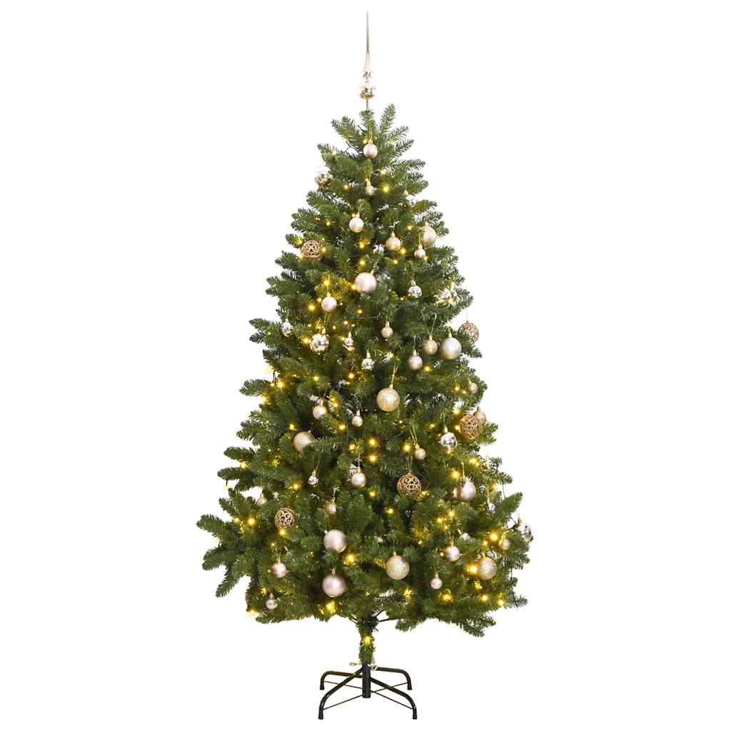 vidaXL Umělý sklápěcí vánoční stromek s 300 LED a koulemi 300 cm