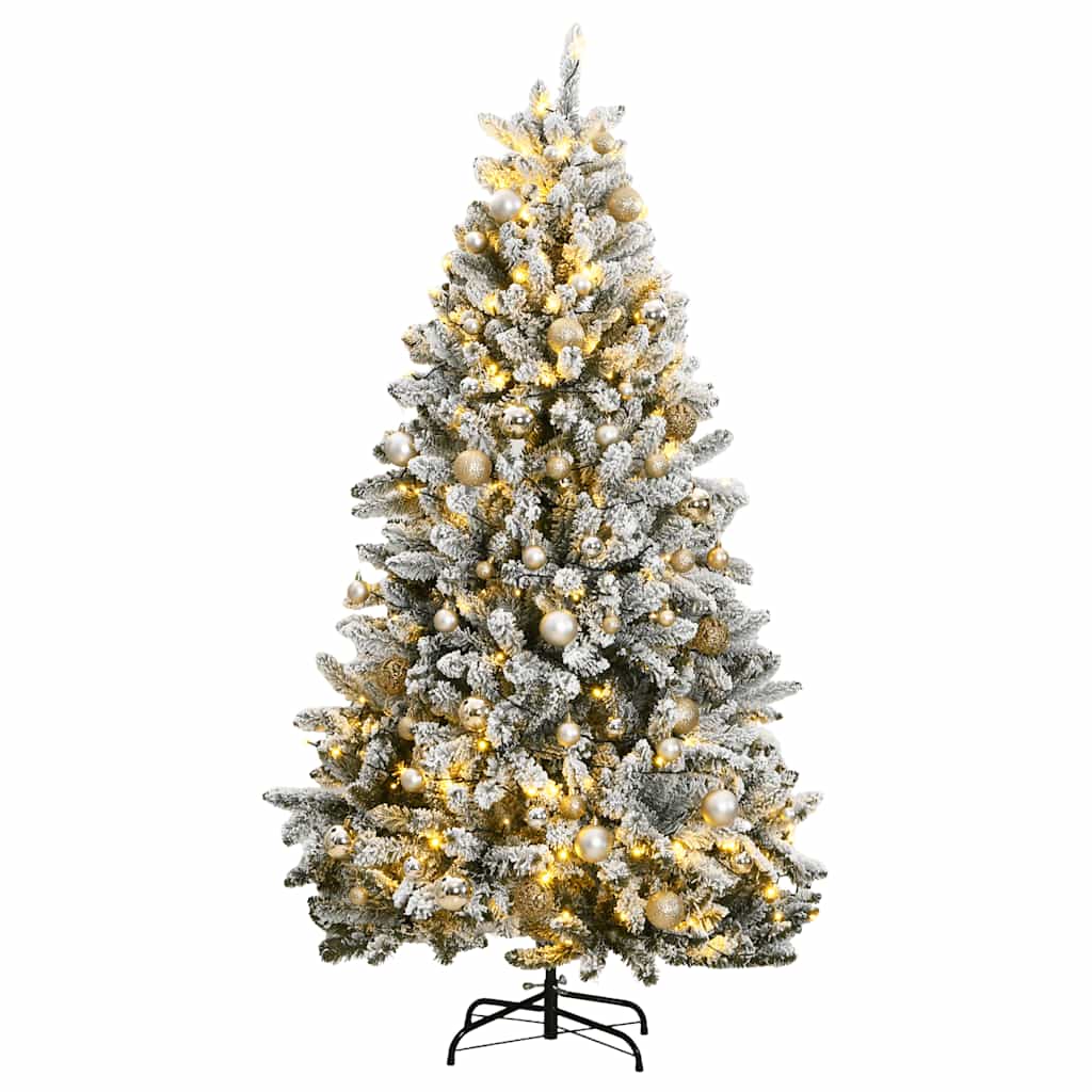 vidaXL kunstigt juletræ 300 LED'er og kuglesæt hængslet 240 cm