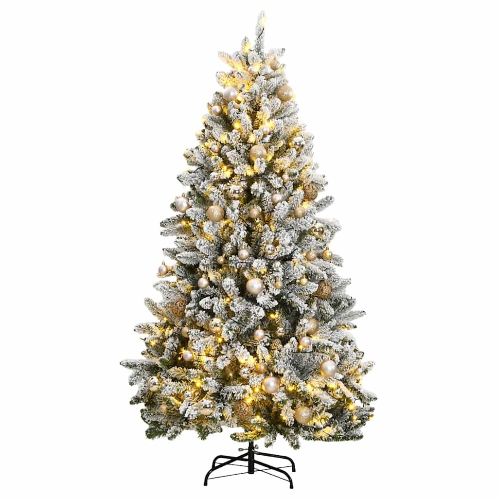 vidaXL kunstigt juletræ 300 LED'er og kuglesæt hængslet 270 cm