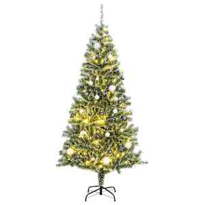 vidaXL kunstkuusk 300 LEDi, j&otilde;ulukuulide ja lumiste okstega, 210 cm