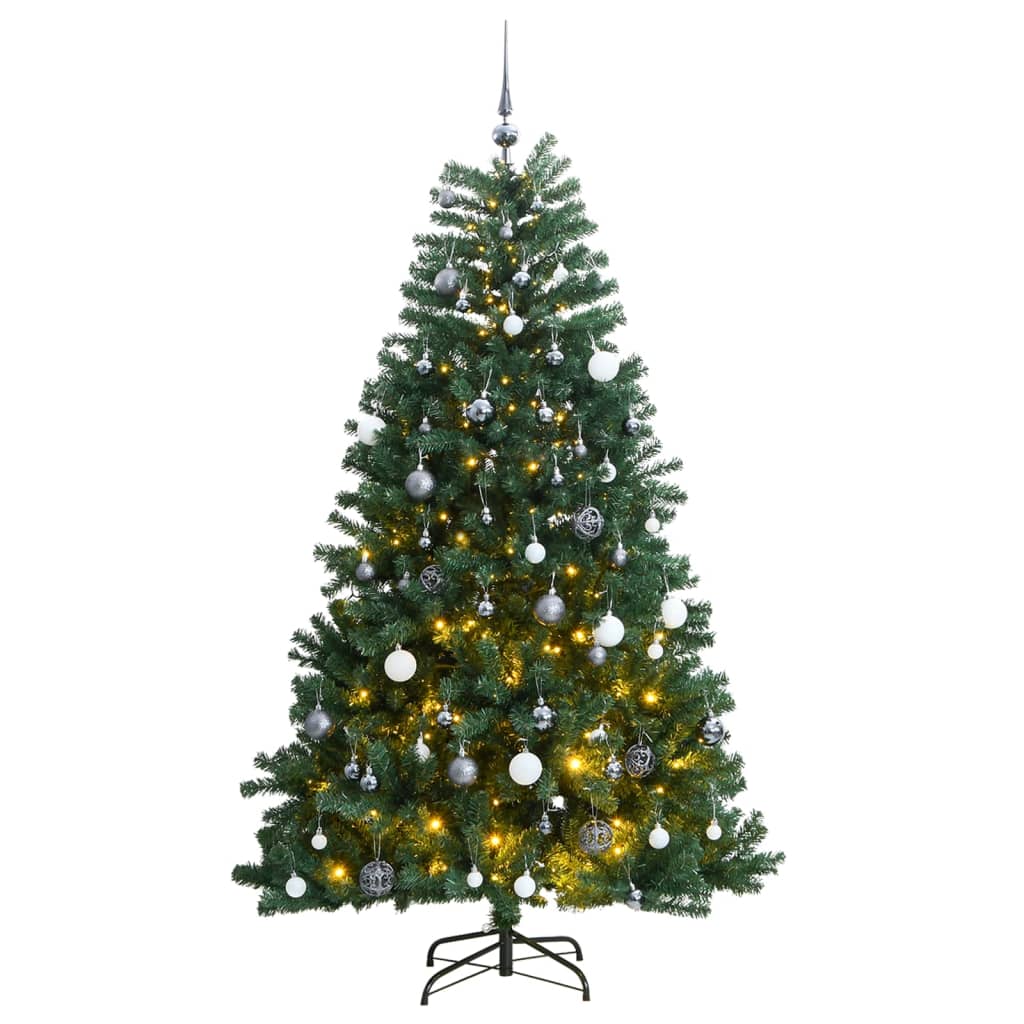 vidaXL Sapin de Noël artificiel articulé 300 LED et boules 210 cm