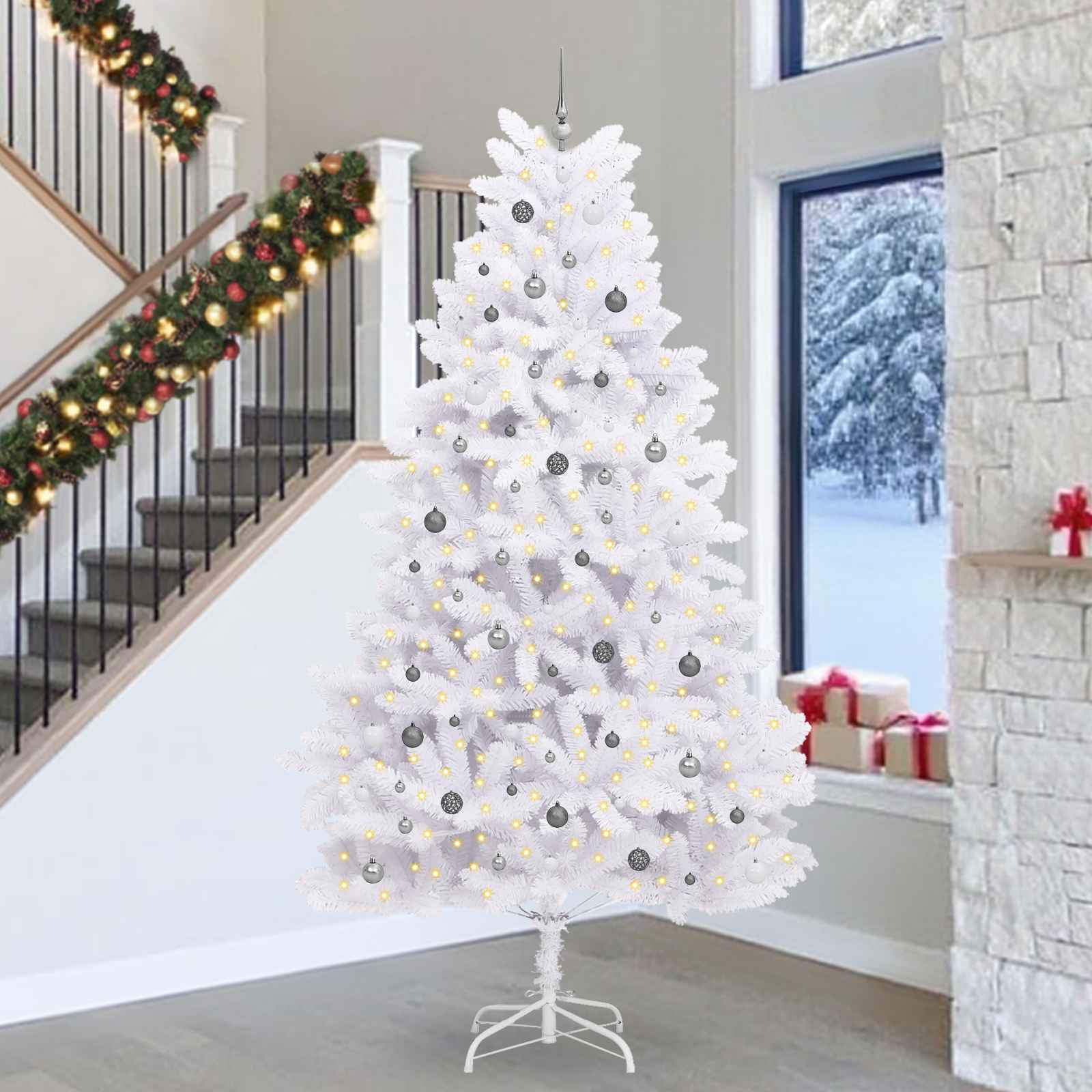 Sapin de Noël artificiel Blanc 138 x 138 x 300 cm PVC et métal