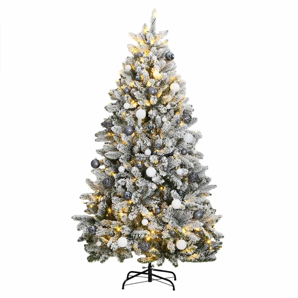 vidaXL Umělý sklápěcí vánoční stromek s 300 LED a koulemi 210 cm